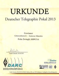 Deutscher Telegrafie Pokal Urkunde